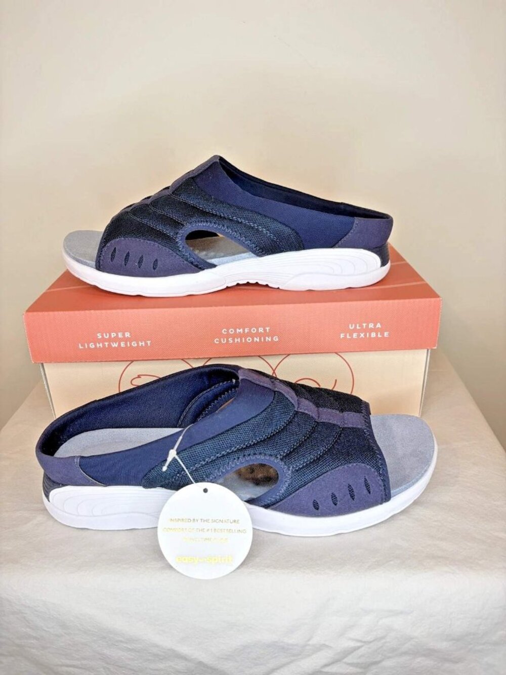 NEW EASY SPIRIT 10W Traciee22 Navy Blue Clog Open Toe Sandal Comfort